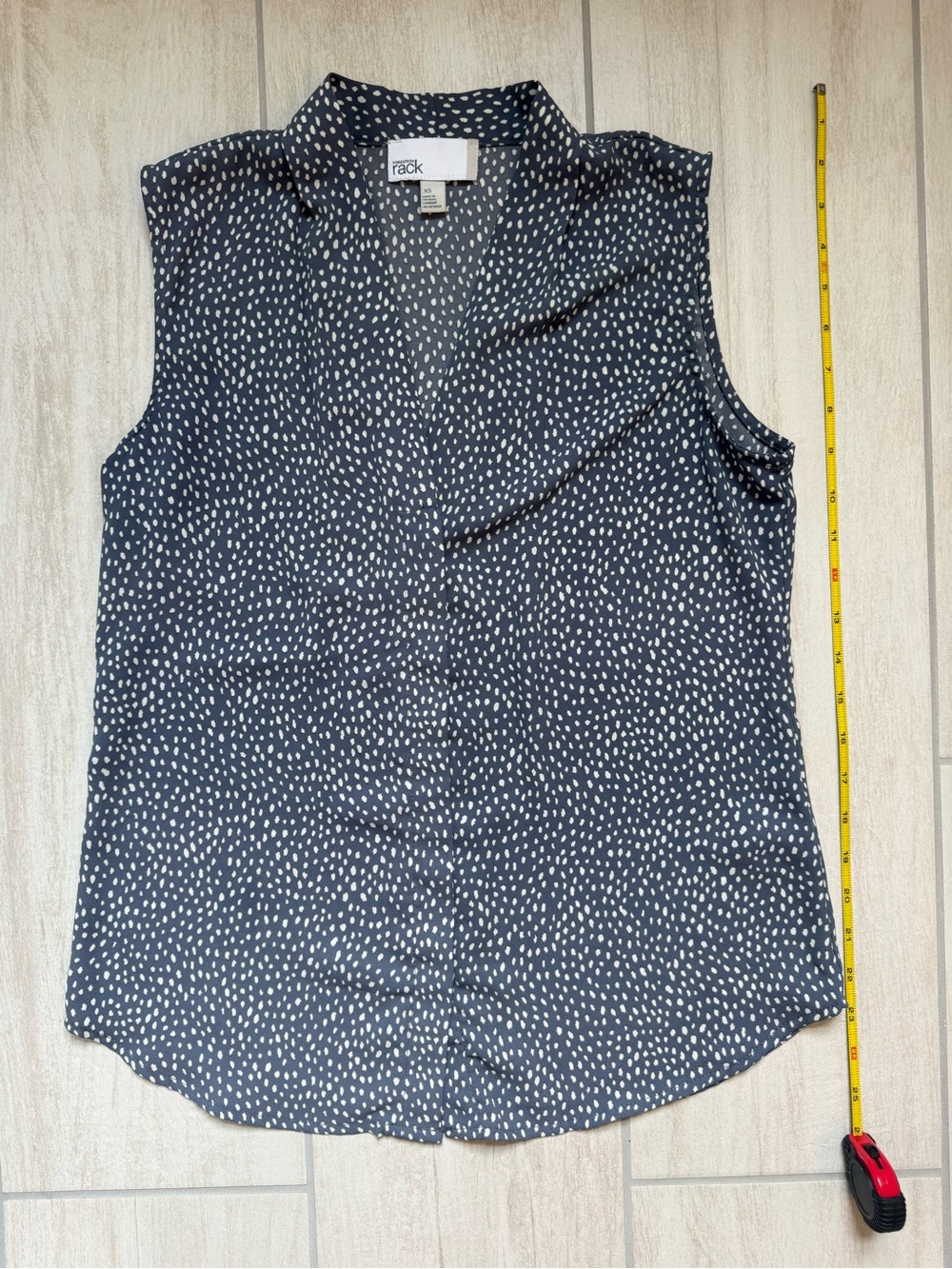 Rack Sleeveless Navy Blue Dotted V-Neck Blouse